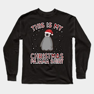 This Is My Christmas Penguin Pajama Santa Hat Snowflake Gift Long Sleeve T-Shirt